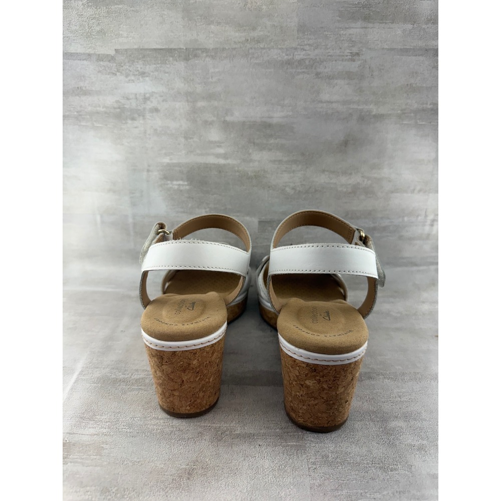 Clarks Collection White Leather Braided Wedge Sandals 261582084060 Women Sz 8.5M - Picture 5 of 11